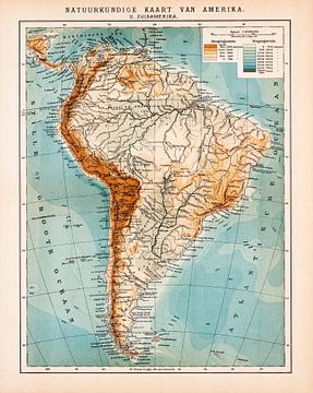 Zuid Amerika. Natuurkundige vintage kaart ca. 1900 van Studio Wunderkammer