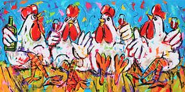 Prostende Bunte Hühner von Vrolijk Schilderij