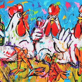 Prostende Bunte Hühner von Vrolijk Schilderij