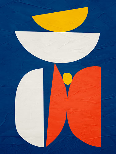 Minimalistische abstracte kunst met organische vormen in warme, kleurrijke tinten.