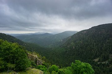 Frankreich - Felsiges Tal im Wald und bewaldete Landschaft mit Regen von adventure-photos