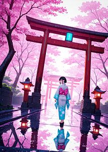 Anime Cherry Blossom Sakura Spring Torii Gate Japan