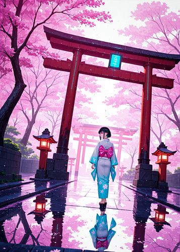 Anime-Kirschblüte Sakura Frühling Torii Tor Japan