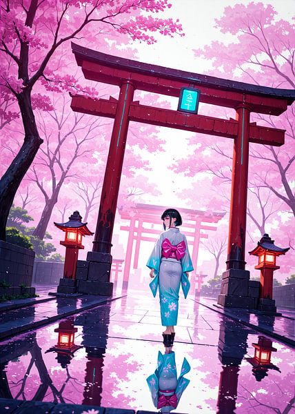 Anime Cherry Blossom Sakura Spring Torii Gate Japan by Ruzerin