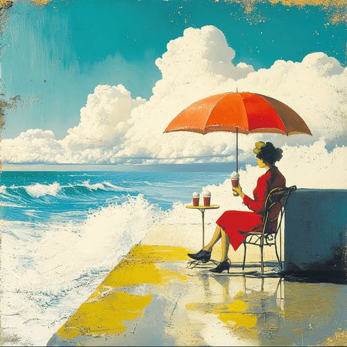 vintage lady at beach