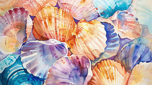 Tanzende Herzmuscheln in Aquarell