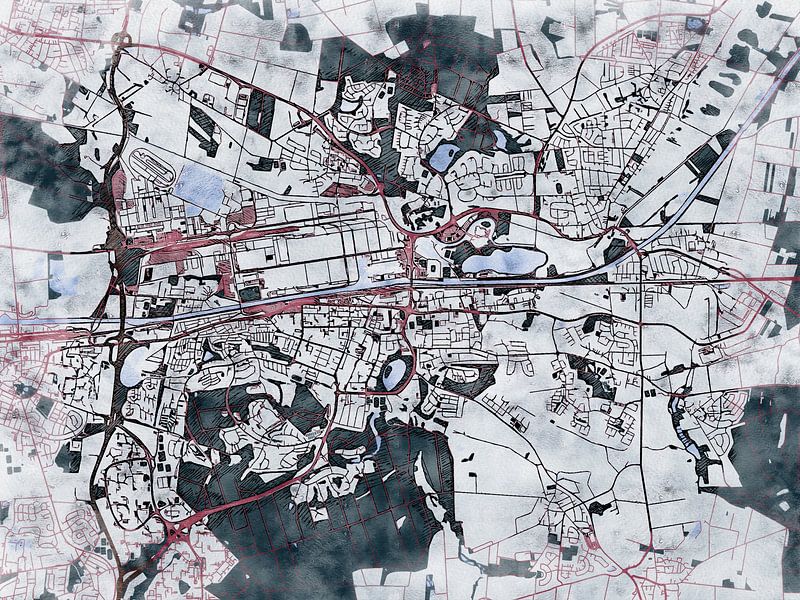 Map of Wolfsburg with the style 'White Winter' by Maporia