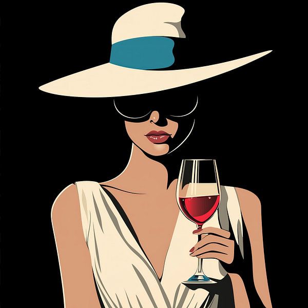 Elegante vrouw met wijn illustratie minimalisme van TheXclusive Art