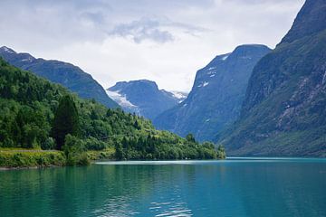 Een laatste blik op Lake Lovatnet van Frank's Awesome Travels