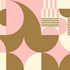 Abstrakte geometrische Kunst im Retro-Stil in Gold, Rosa und Off-White Nr. 3 von Dina Dankers