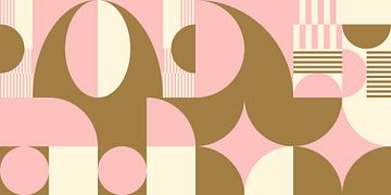 Abstracte retro geometrische kunst in goud, roze en gebroken wit nr. 3 van Dina Dankers