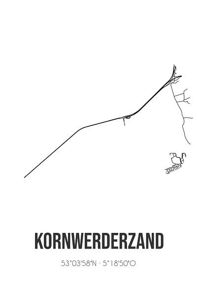 Kornwerderzand (Fryslan) | Landkaart | Zwart-wit van Stad & Wand