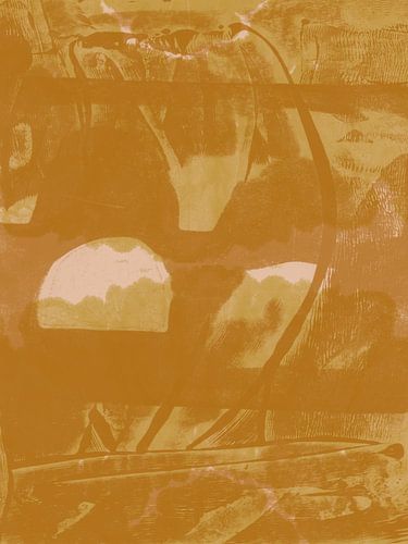 Organische vormen in okergeel. Moderne abstracte kunst.