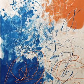 Peinture abstraite - Bleu orange vif et dynamique sur Joriali Art abstrait
