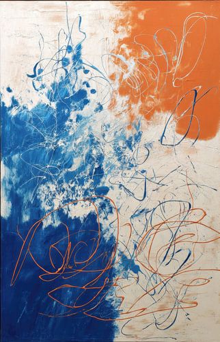 Abstract Schilderij - Blauw Oranje Levendig en Dynamisch