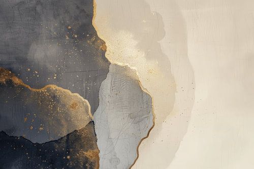 Modern en abstract in blauw en goud, Japandi stijl