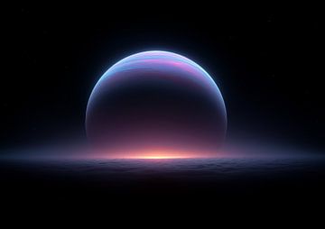 Glowing Blue Gas Giant Planet Rising Over Cloud Horizon by BINEDITS