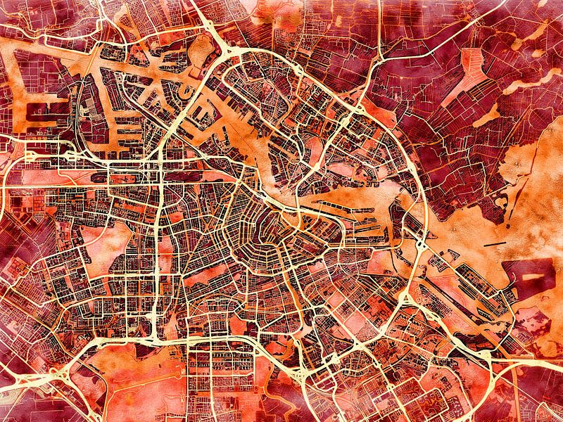 Kaart van Amsterdam in de stijl 'Amber Autumn' van Maporia