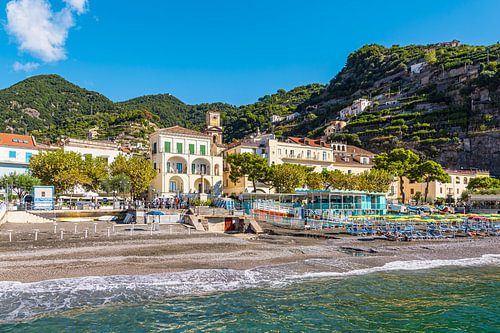 A view of Minori on the Amalfi Coast in Italy