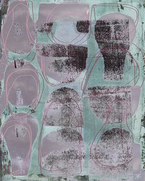 Modern abstract shapes and lines in taupe, purple and icy green. by Dina Dankers