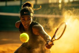 Tennis-Spielerin im Moment des Schlags von Poster Art Shop