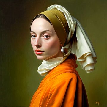 Modern meisje met de parel Johannes Vermeer van René van den Berg