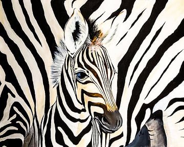 jonge Zebra close up van Angelique van den Berg