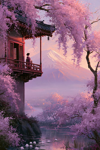 Frühling in Japan – Blick auf den Fuji im Abendrot
