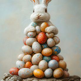 Adorable lapin de Pâques avec des œufs colorés sur But First Framing