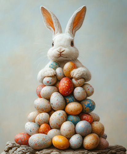 Adorable lapin de Pâques avec des œufs colorés