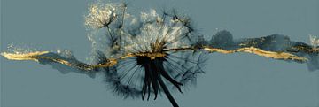 Golden line through dandelion panorama by Digitale Schilderijen