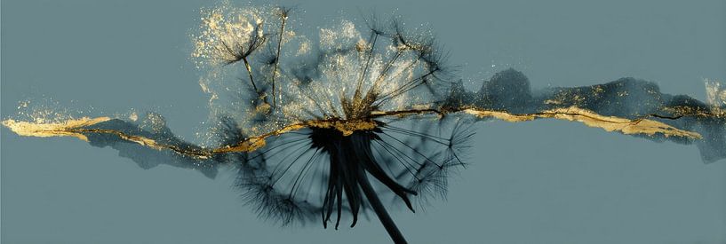 Golden line through dandelion panorama by Digitale Schilderijen