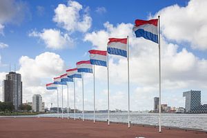 Drapeaux néerlandais sur la Nieuwe Maas à Rotterdam sur Rick Van der Poorten