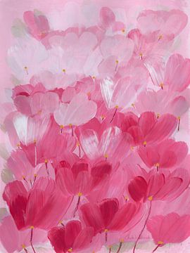 Harmony – Roze Bloemenveld in Lichte Tinten | Abstract Bloemenschilderij van Theda Wiebrands