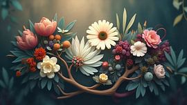 Bloemenpracht op tak van Kleurenrijk