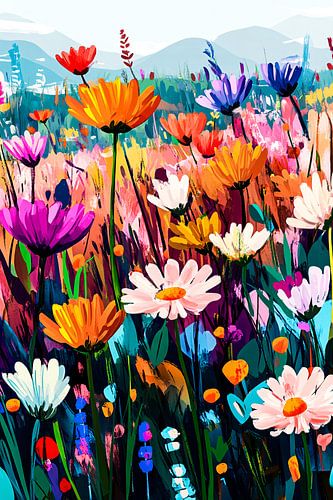 Abstract en kleurrijk bloemenveld