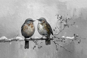 It's Winter: two birds on a snowy branch by Studio Pieternel