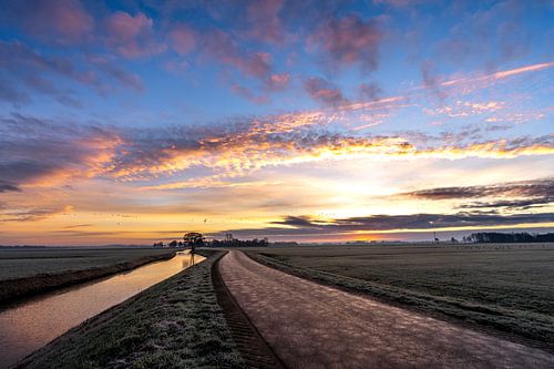 Landscape photo during sunrise with nice soft pastel colors in the sky