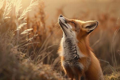 Mooie rode vos genietend van de avondzon