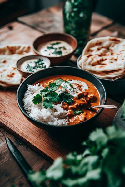 Curry indien avec riz et galettes de pain par Poster Art Shop