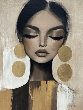 Modern portrait in earth tones with gold accent