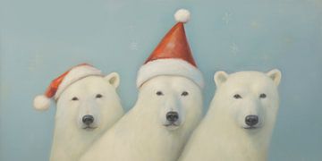 Polar bears wearing Santa hats by Whale & Sons