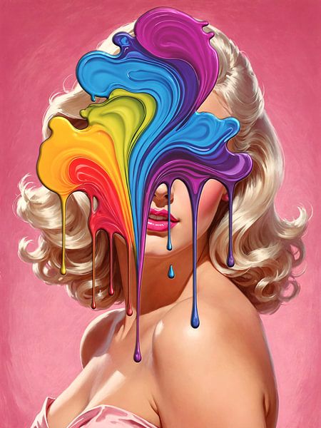 Blonde Frau trifft Farbbombe von Hilde Remerie Fotografie und digitale Kunst
