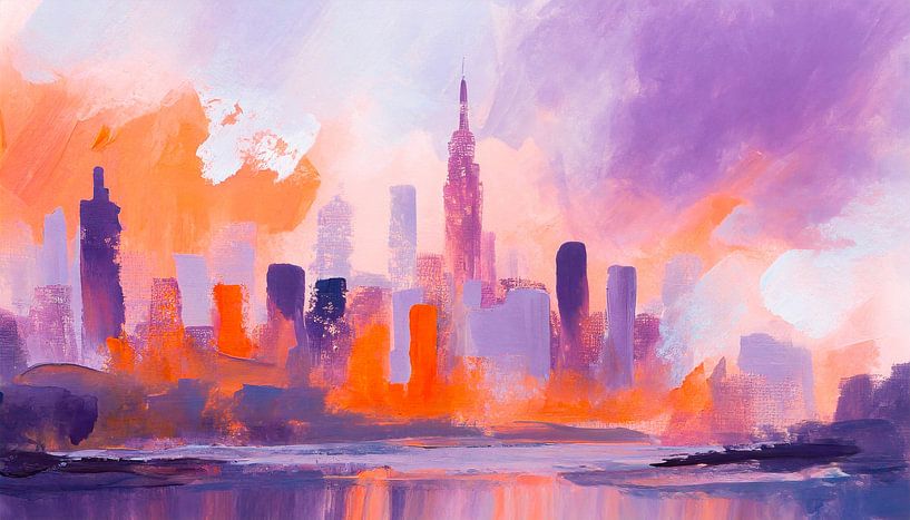 Stad met skyline in kunst van Mustafa Kurnaz