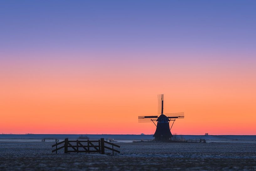 Mill 't Zwaantje at sunrise | Friesland | Purple and Orange Pastel by Marijn Alons
