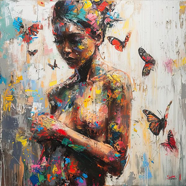 Urban Art Portrait | Vlinders van Blikvanger Schilderijen