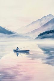 Lonely fisherman on a quiet lake by Poster Art Shop