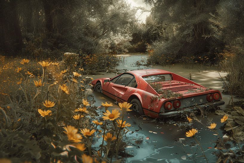 Wet tyres - Vintage car in the pond by Karina Brouwer