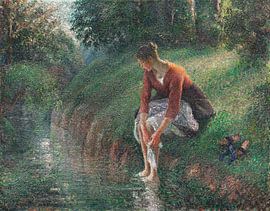 Femme se baignant les pieds dans un ruisseau (1894-95) de Camille Pissarro. sur Studio POPPY