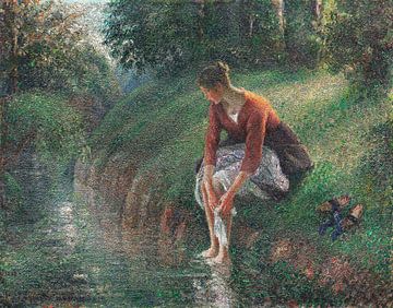 Frau, die ihre Füße in einem Bach badet (1894-95) von Camille Pissarro. von Studio POPPY